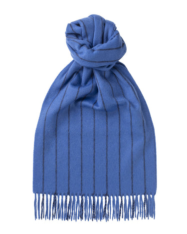 Joshua Ellis - Chalk Stripe Cashmere Scarf Sapphire